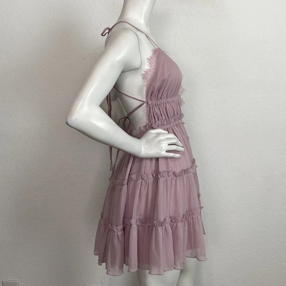 Asos Pink Coquette Tiered Lace Trim Detail Romantic Girly Mini Dress Size 6 - Picture 8 of 11